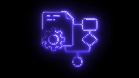 Glowing neon program algorithm icon isolated on black background. HD Video .. Video stock 304240217