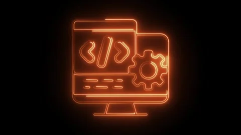 Glowing neon programming icon isolated on black background. HD Video motion.. Stock Footage 304240500