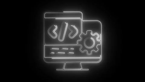 Glowing neon programming icon isolated on black background. HD Video motion.. Stock Footage 304240505