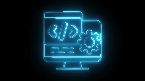Glowing neon programming icon isolated on black background. HD Video motion.. Stock Footage 304240535