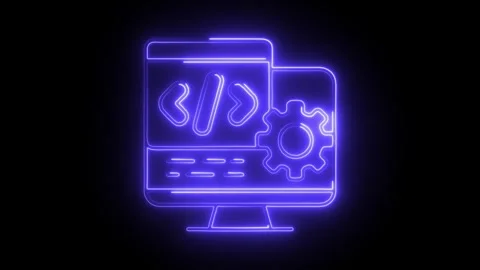 Glowing neon programming icon isolated on black background. HD Video motion.. Stock Footage 304243113