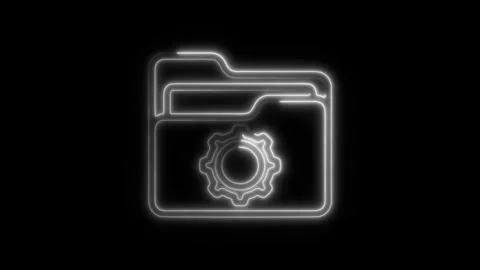 Glowing neon project folder icon isolated on black background. HD Video mot.. 스톡 동영상 304150032