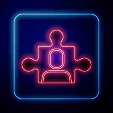 Glowing neon Project team base icon isolated on blue background. Business Stock Illustration
