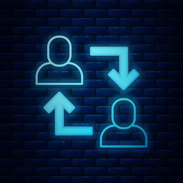 Glowing neon Project team base icon isolated on brick wall background. Business Illustrazione stock
