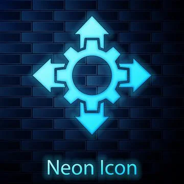 Glowing neon Project team base icon isolated on brick wall background. Business Illustrazione stock