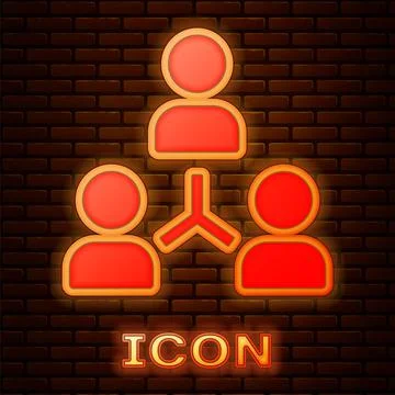 Glowing neon Project team base icon isolated on brick wall background. Business Illustrazione stock