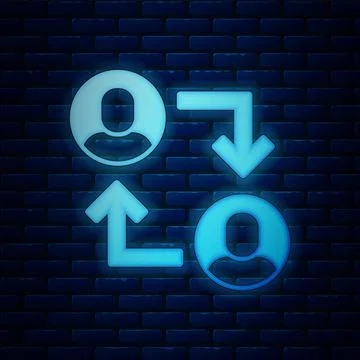 Glowing neon Project team base icon isolated on brick wall background. Business Illustrazione stock