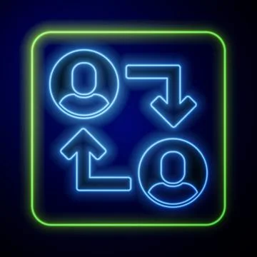 Glowing neon Project team base icon isolated on blue background. Business Illustrazione stock