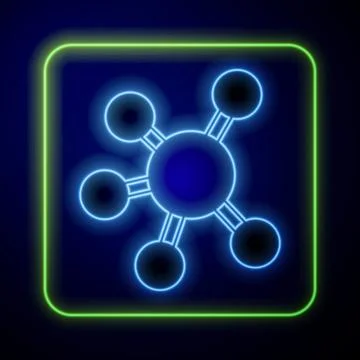 Glowing neon Project team base icon isolated on blue background. Business Stock Illustration