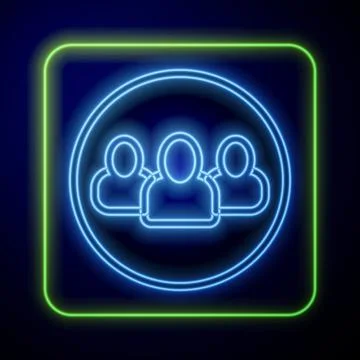 Glowing neon Project team base icon isolated on blue background. Business Illustrazione stock