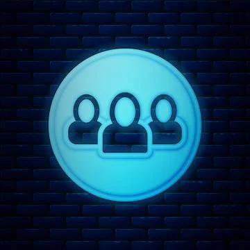 Glowing neon Project team base icon isolated on brick wall background. Business Stock Illustration