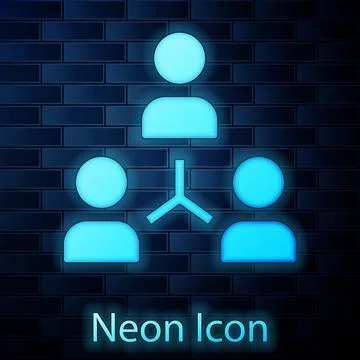 Glowing neon Project team base icon isolated on brick wall background. Business Illustrazione stock