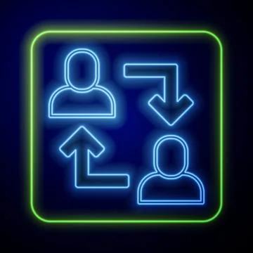 Glowing neon Project team base icon isolated on blue background. Business Stock Illustration