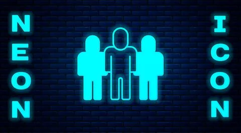 Glowing neon Project team base icon isolated on brick wall background. Busine 스톡 일러스트