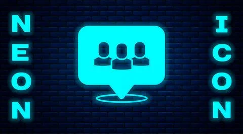 Glowing neon Project team base icon isolated on brick wall background. Business Illustrazione stock