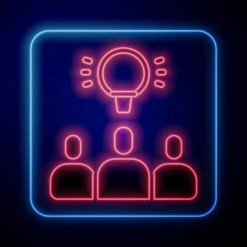Glowing neon Project team base icon isolated on black background. Business Illustrazione stock
