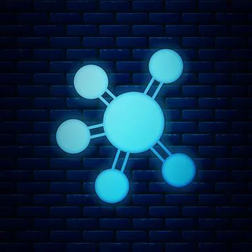 Glowing neon Project team base icon isolated on brick wall background. Business Stock Illustration