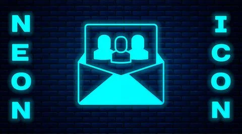 Glowing neon Project team base icon isolated on brick wall background. Busi.. 스톡 일러스트