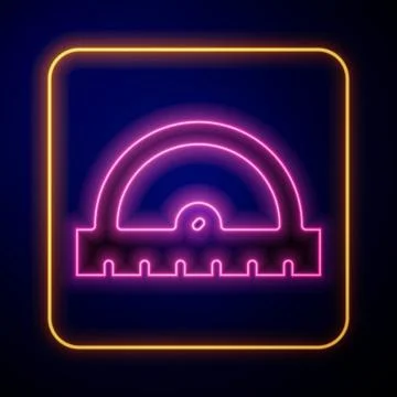 Glowing neon Protractor grid for measuring degrees icon isolated on black bac Stock Illustration