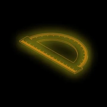 Glowing neon protractor measuring angles on black background Stock Illustration