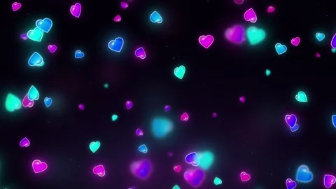 Glowing Neon Pulse Hearts Floating on Dark Background Loop Stock Footage 346597844