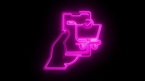 Glowing neon purchasing icon isolated on black background. HD Video motion .. Stock Footage 314642012