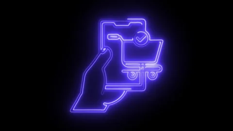Glowing neon purchasing icon isolated on black background. HD Video motion .. Stock Footage 314642035