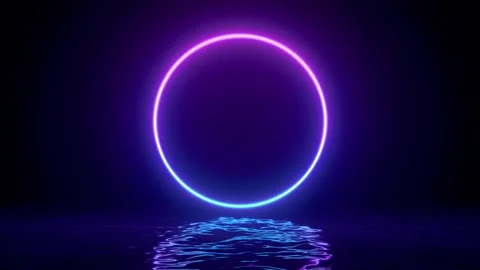 Glowing neon purple circle with reflections on water. Stock Footage 224254052