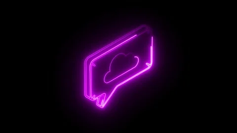 Glowing neon purple cloud icon in speech bubble shape isolated on black bac.. Stock Footage 314711124