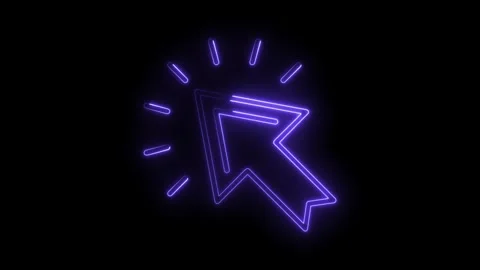 Glowing neon purple cursor icon with radiating light pulses on a transparen.. Stock Footage 314557957