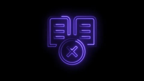 Glowing Neon Purple Document Icon with Cancel Symbol Isolated on Black Back.. Stock Footage 314550806