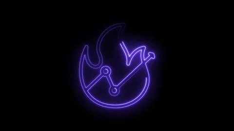Glowing neon purple flame icon with upward trending graph line and data points Stock Footage 333960740