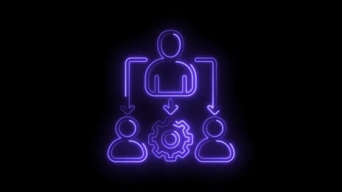 Glowing neon purple icon representing team collaboration workflow process w.. Stock Footage 314557340