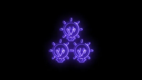 Glowing neon purple light bulb icons arranged in a triangular formation sym.. Stock Footage 314558482