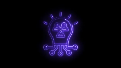Glowing Neon Purple Lightbulb Icon with Connected People Symbol and Circuit.. Stock Footage 346136170