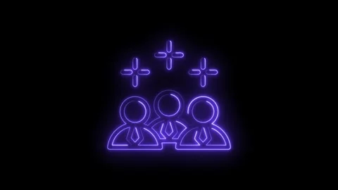 Glowing Neon Purple Teamwork Icon with Stars on Black Background Business Stock Footage 333962141