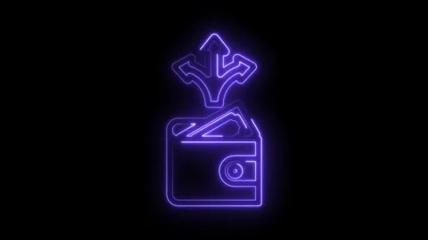Glowing neon purple wallet with three arrows pointing upwards symbolizing m.. Stock Footage 346009158