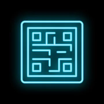 Glowing neon qr code icon on a black background Illustrazione stock