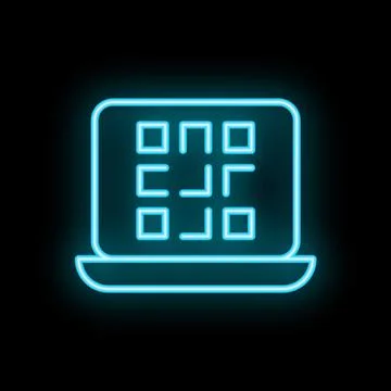 Glowing neon qr code on laptop screen icon illustration Stock Illustration