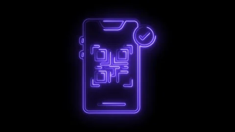 Glowing neon qr code scan on smartphone with checkmark confirmation over bl.. Stock Footage 312307073