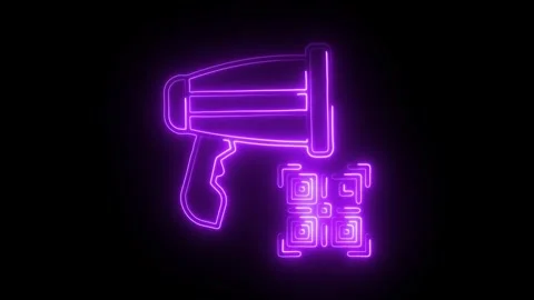 Glowing neon qr code scan icon isolated on black background. HD Video motio.. Stock Footage 314641076
