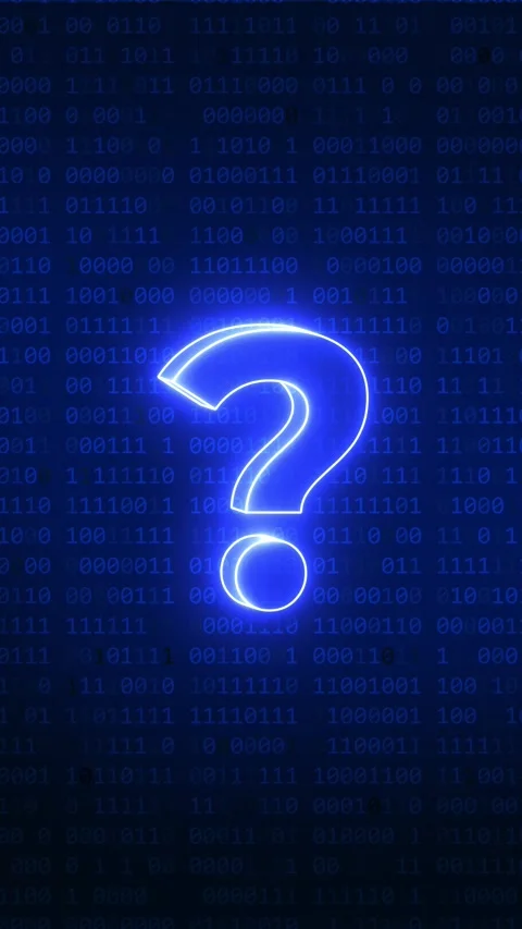 Glowing neon question mark on binary code background Stock Footage 325077901