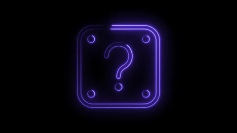 Glowing neon question mark block retro gaming mystery concept on black back.. Stock Footage 314545609
