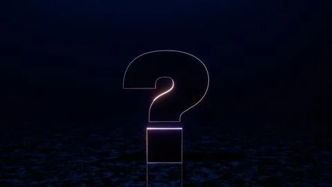 Glowing Neon Question Mark in a Dark Minimalist Digital Space. Stock Illustration