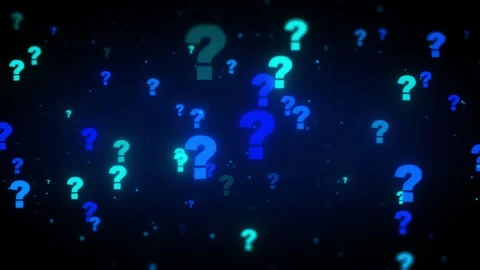 Glowing Neon Question Marks Floating In Dark Space Stock Footage 293114679
