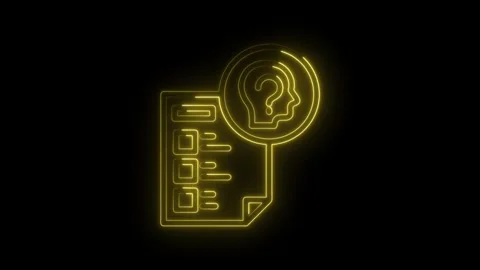 Glowing neon questionnaire with question mark brain symbol on dark background Stock Footage 312318343