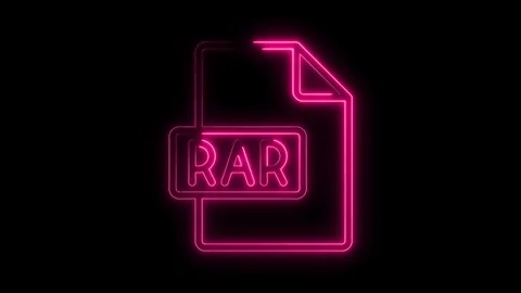 Glowing neon R A R file icon isolated on black background vibrant pink ligh.. Stock Footage 314556736