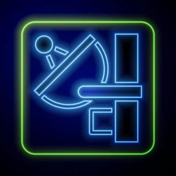 Glowing neon Radar icon isolated on blue background. Search system. Satellite 스톡 일러스트