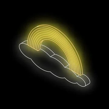 Glowing neon rainbow resting on cloud in isometric view Stock Illustration