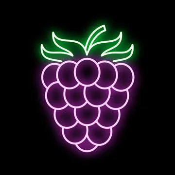 Glowing neon raspberry icon on black background Stock Illustration